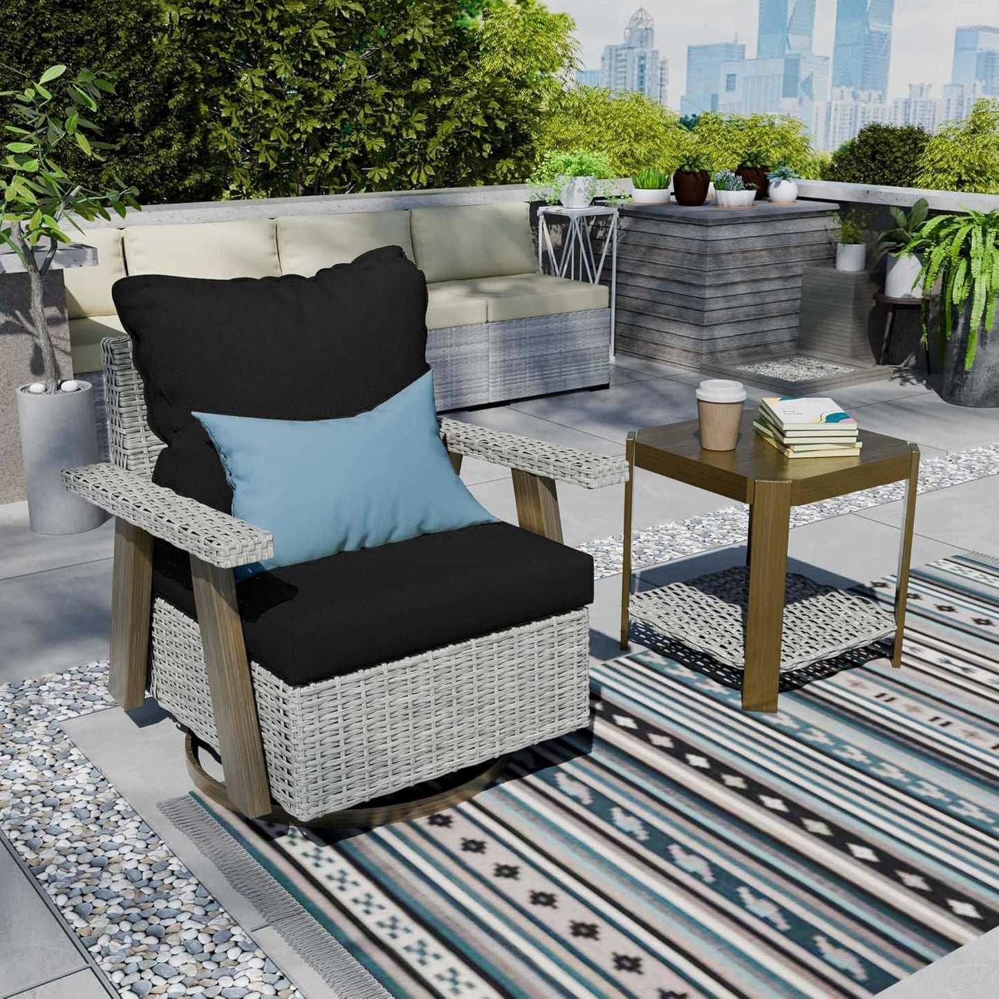 360 Swivel Rocking Chair Set - Yardsight - Porch to Garden Joy! (Black)