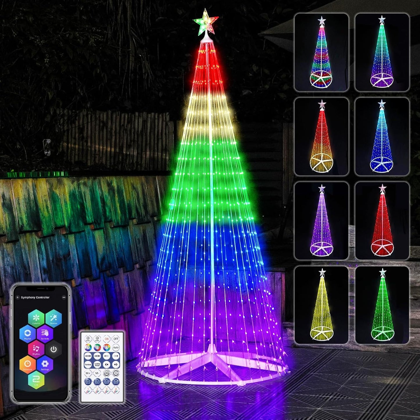 7.5ft Outdoor Christmas Cone Tree Lights with Smart LED Features