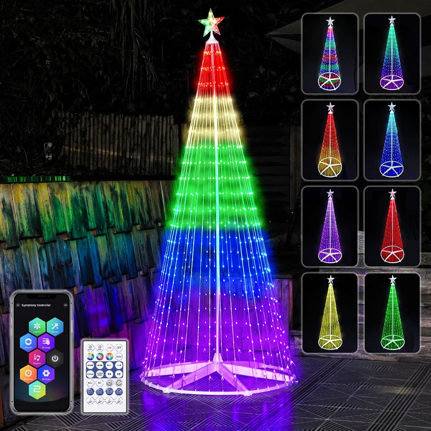 7.5ft Outdoor Christmas Cone Tree Lights with Smart LED Features