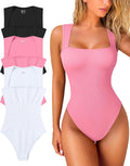 OQQ Women's 3 Piece Ribbed Strappy Square Neck Bodysuits - Tummy Knit