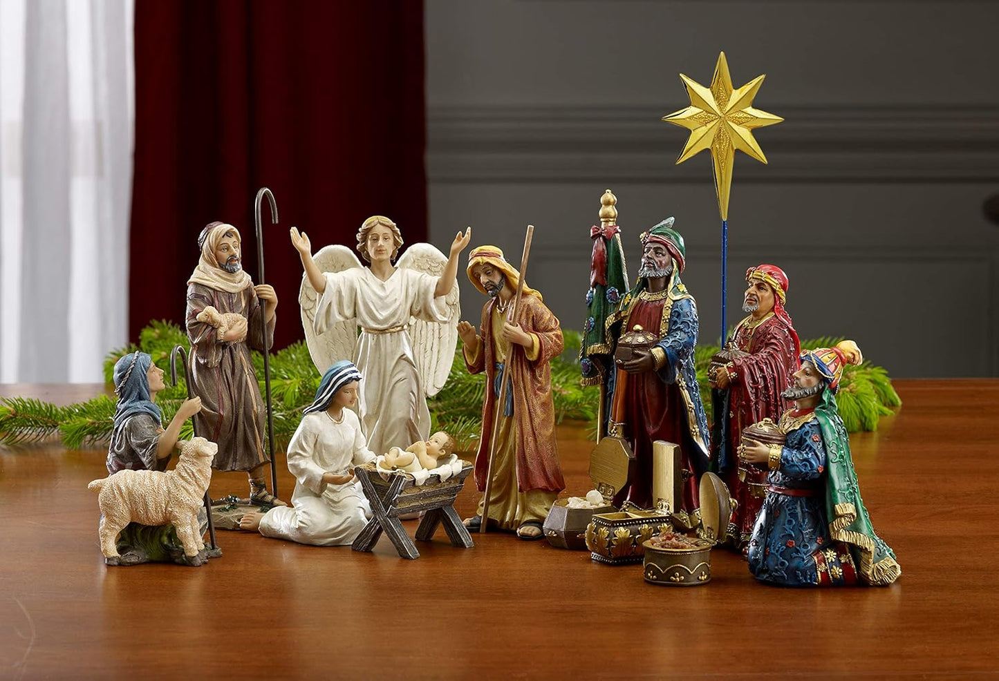 Three Kings Gifts Nativity Scene Set with Real Gold Details
