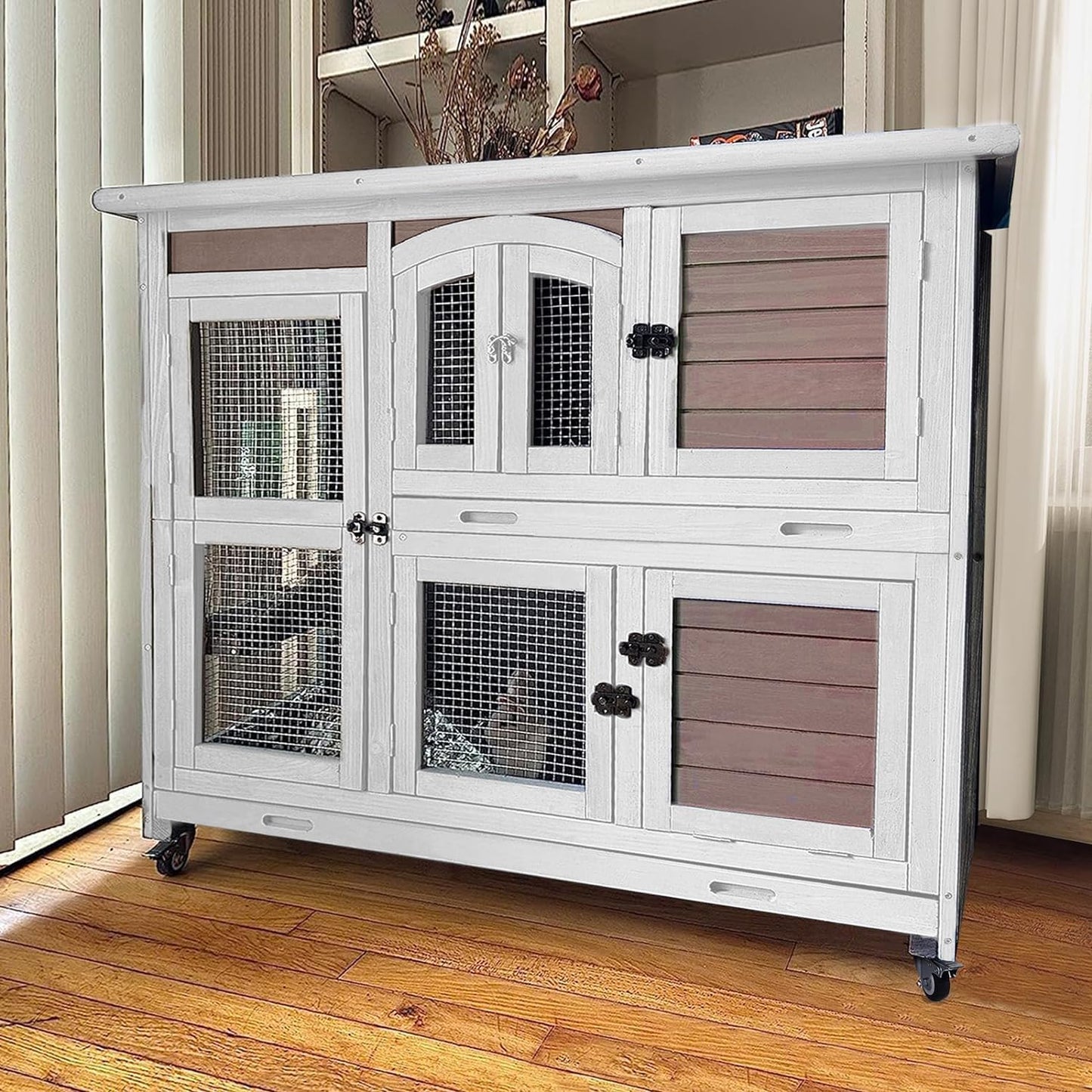 GUTINNEEN Rabbit Hutch Indoor Outdoor Bunny House on Wheels