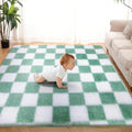 Super Soft Rug for Bedroom, 5x7 ft Sage Green Checkered Design