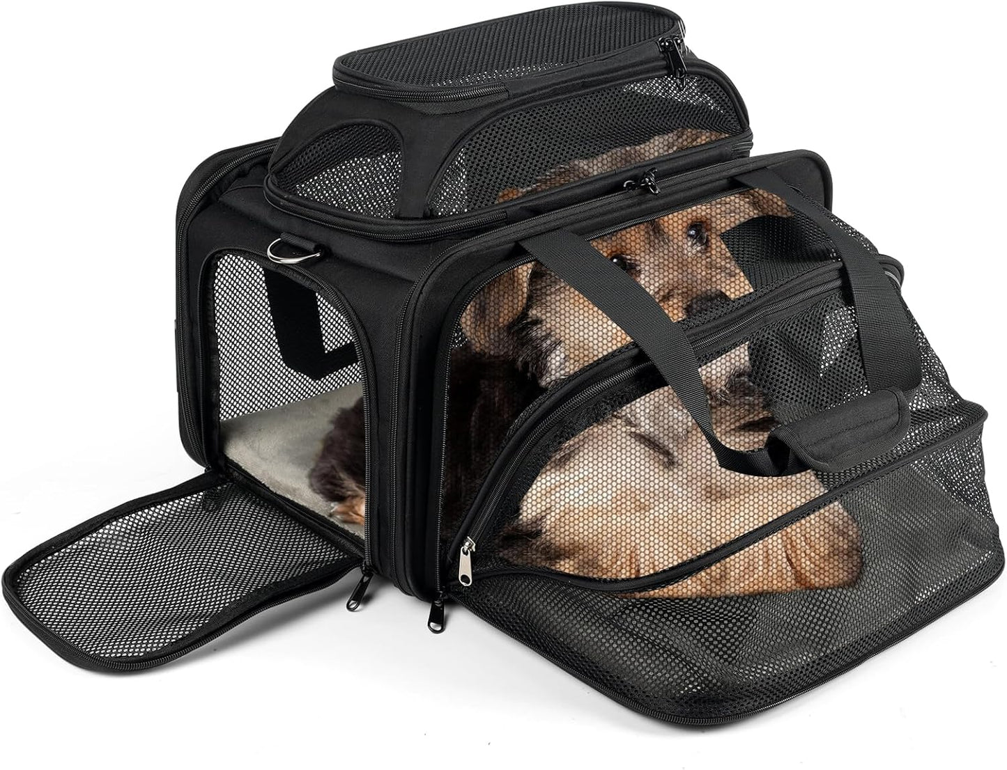 Top and Side Expandable Soft-Sided Pet Carrier for Travel