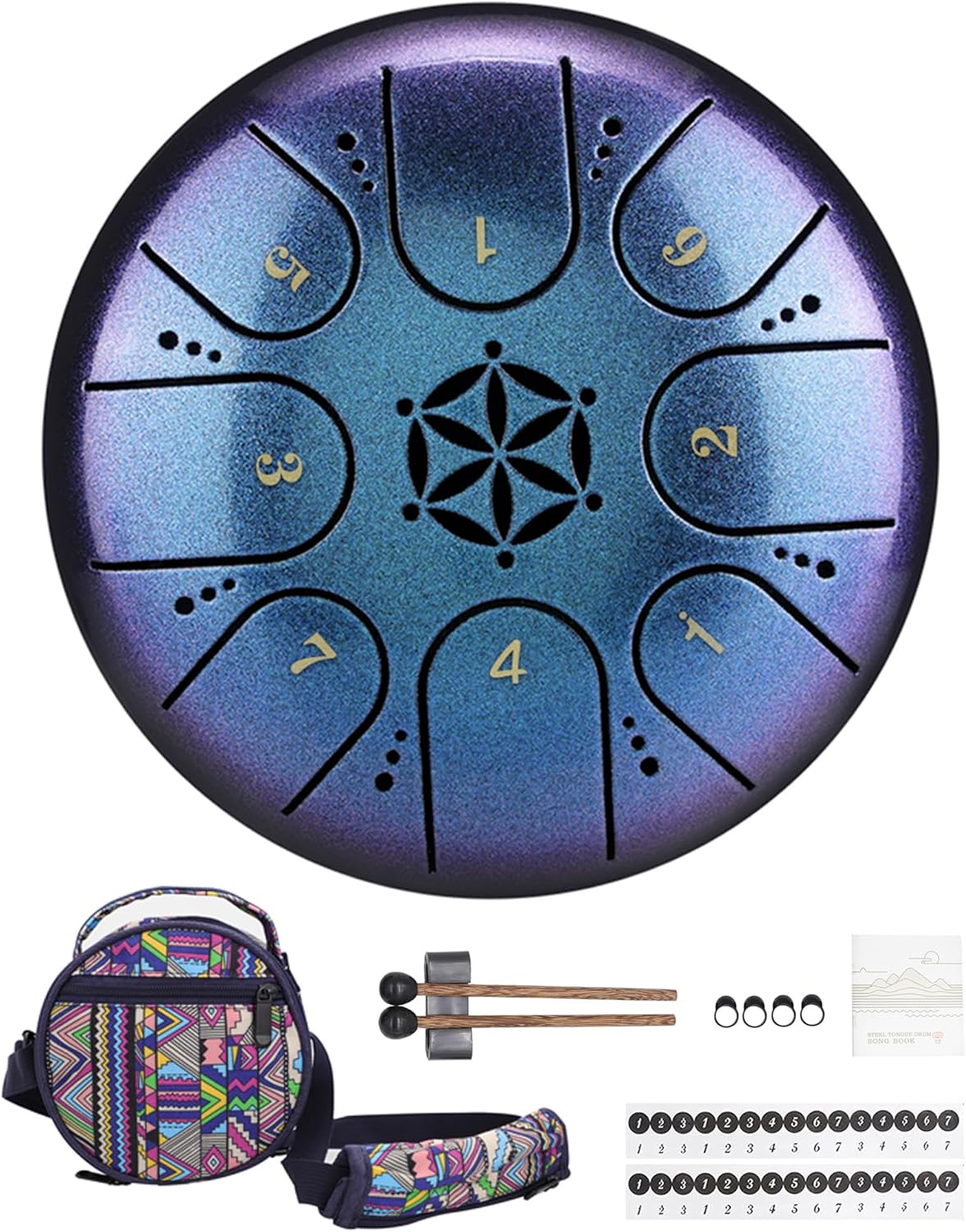 Titanium Steel Tongue Drum Portable 8 Notes Diatonic Scale Kit