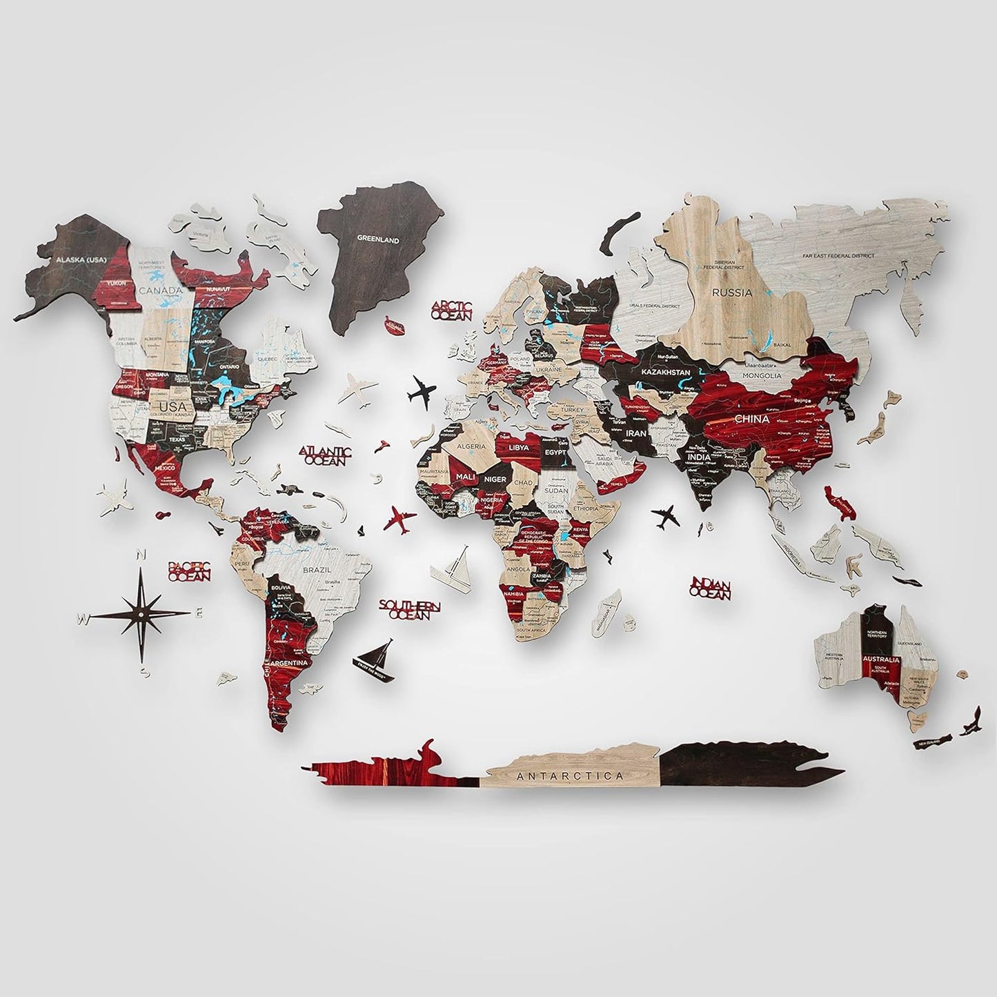 3D Wooden World Map Wall Art for Home and Office Decor