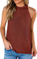 Womens Summer Loose Knit Halter Neck Tank Top - High Neck Casual