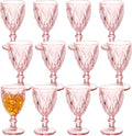 Vintage Glass Goblet Set 10 oz Stemmed Cups - 12 Pack Pink