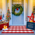 Red and White Plaid Rug 3 ft x 5 ft - Washable Christmas Porch