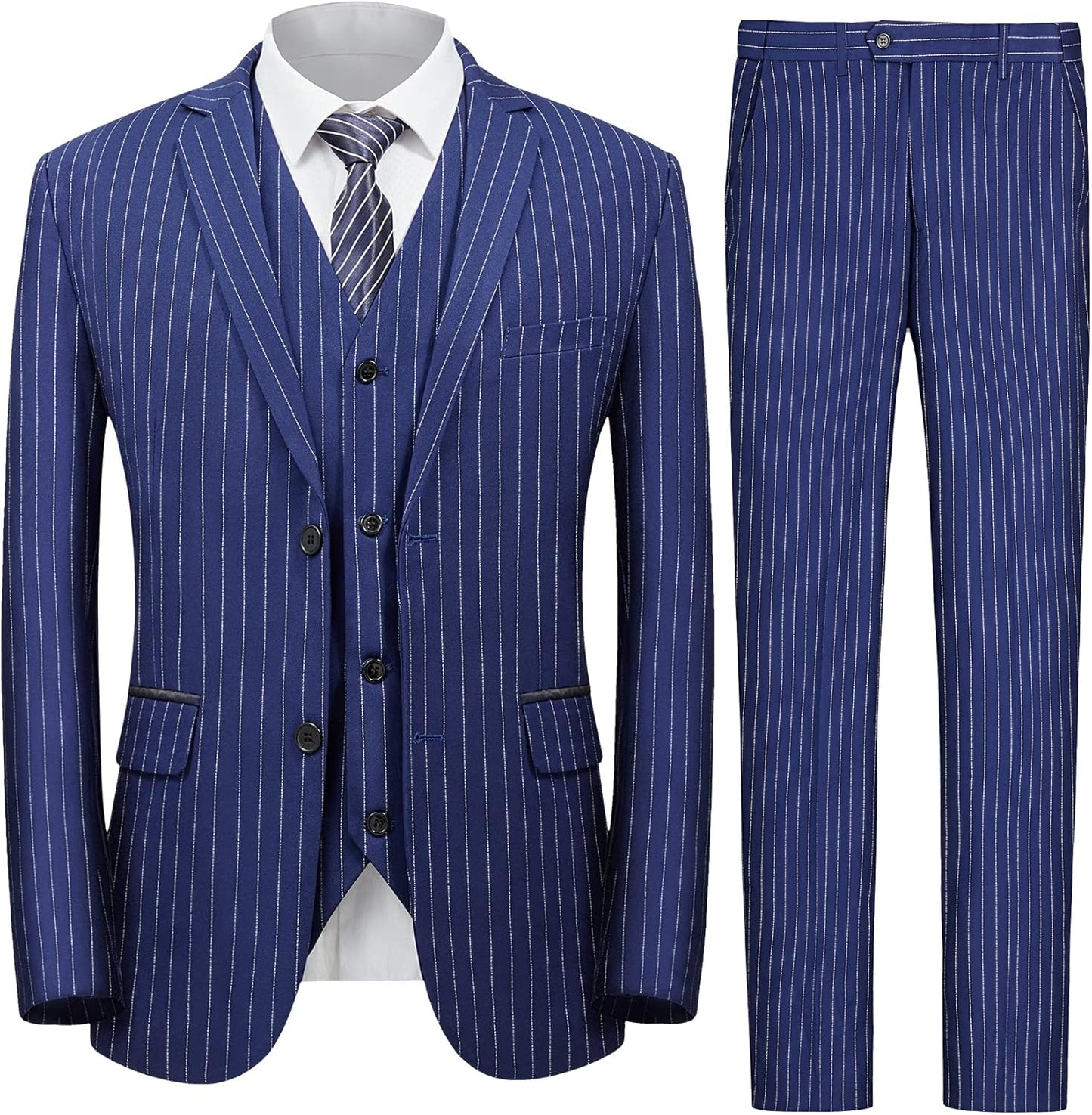 MAGE MALE Mens Pinstripe 3 Piece Suit for Business and Weddings