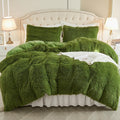 EMME Luxury Green Fuzzy Duvet Cover Set Queen Size - Plush Winter