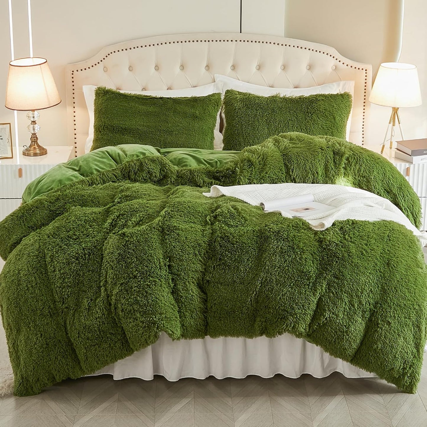 EMME Luxury Green Fuzzy Duvet Cover Set for Cozy Comfort