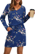 OFEEFAN Fall Dresses for Women 2025 Loose V Neck Long Sleeve T