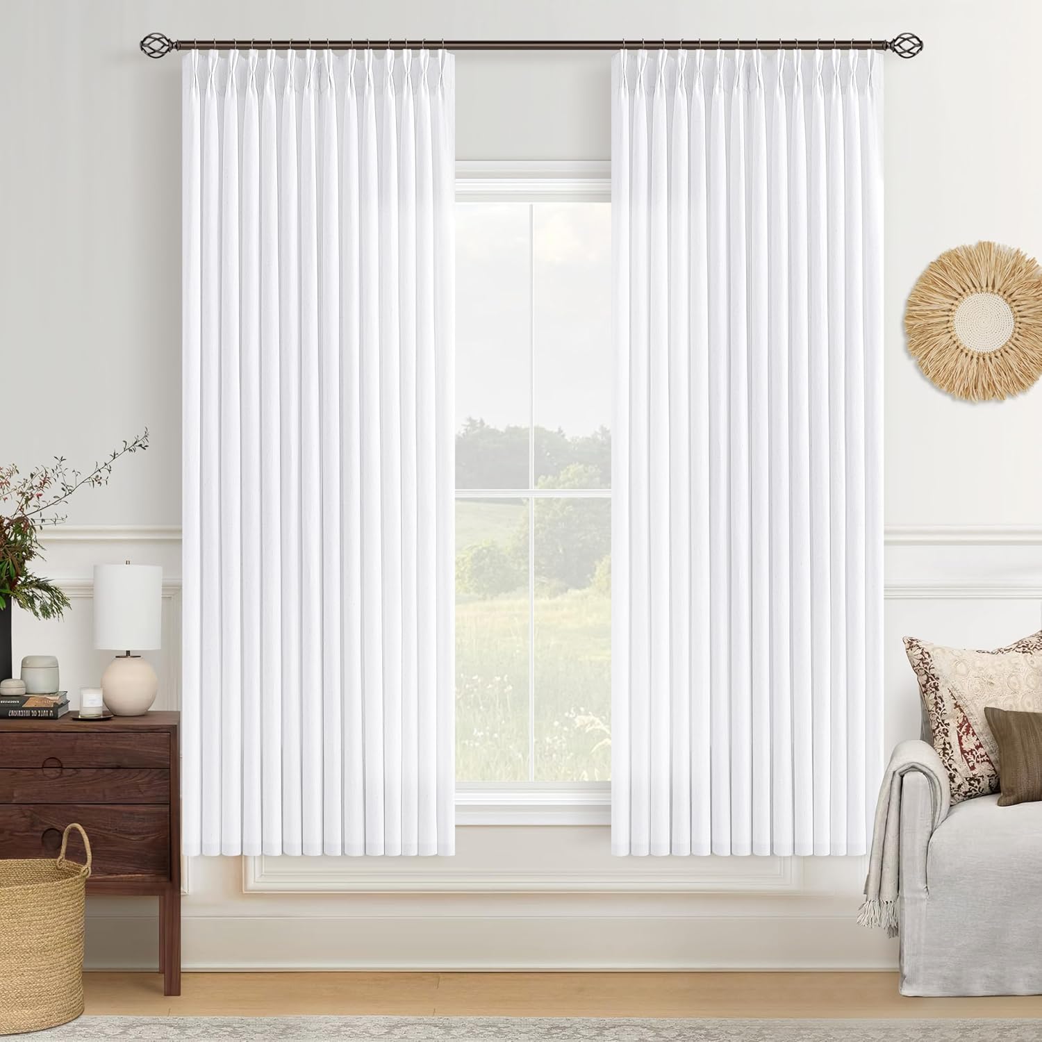 White Pinch Pleated Curtains for Living Room and Kitchen