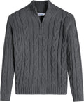 Boys Gray Cable Knit Half Zip Sweater - Lightweight Casual Pullover