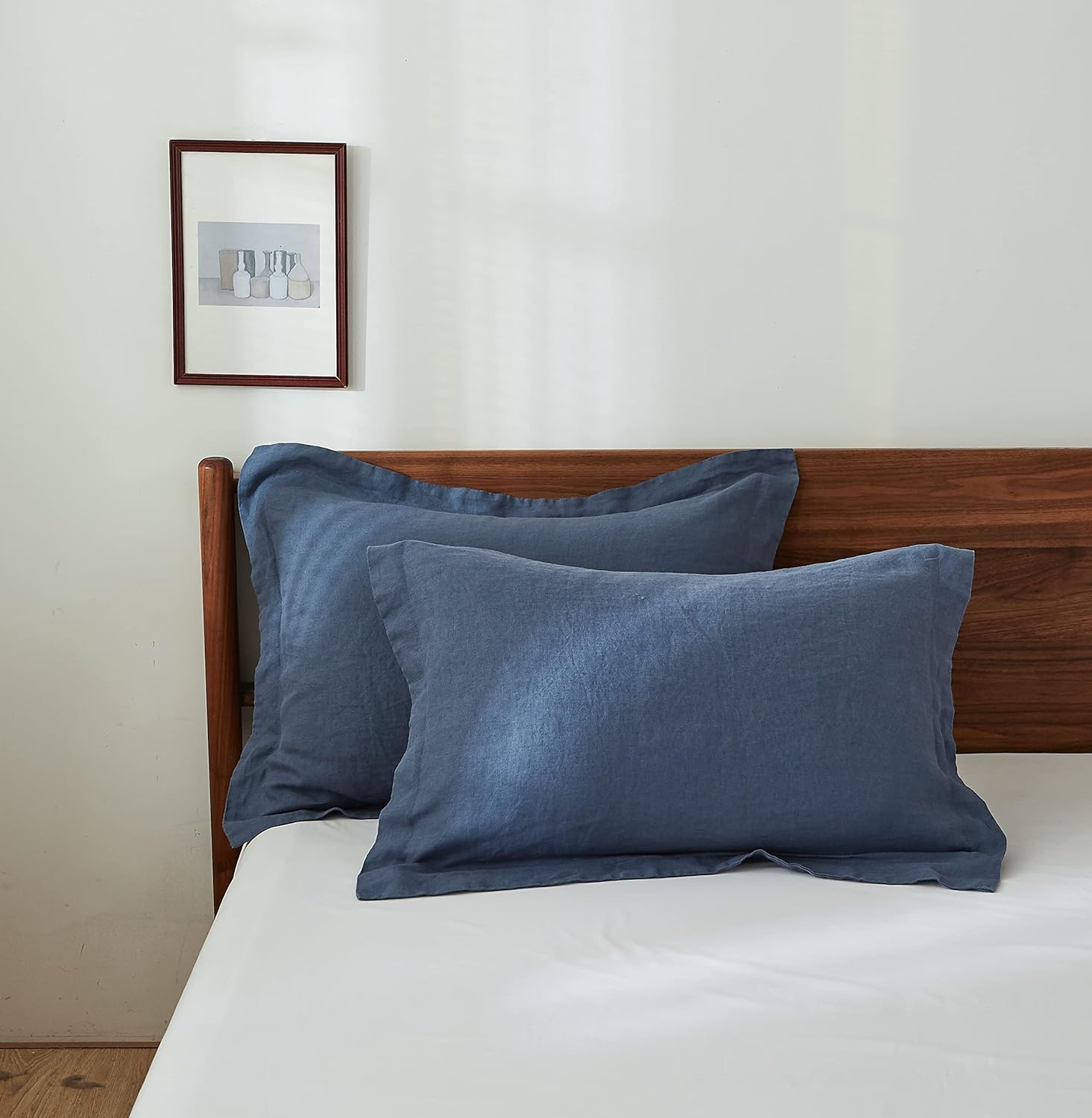 100% Linen Pillow Case King Size Set of 2 in Classic Blue