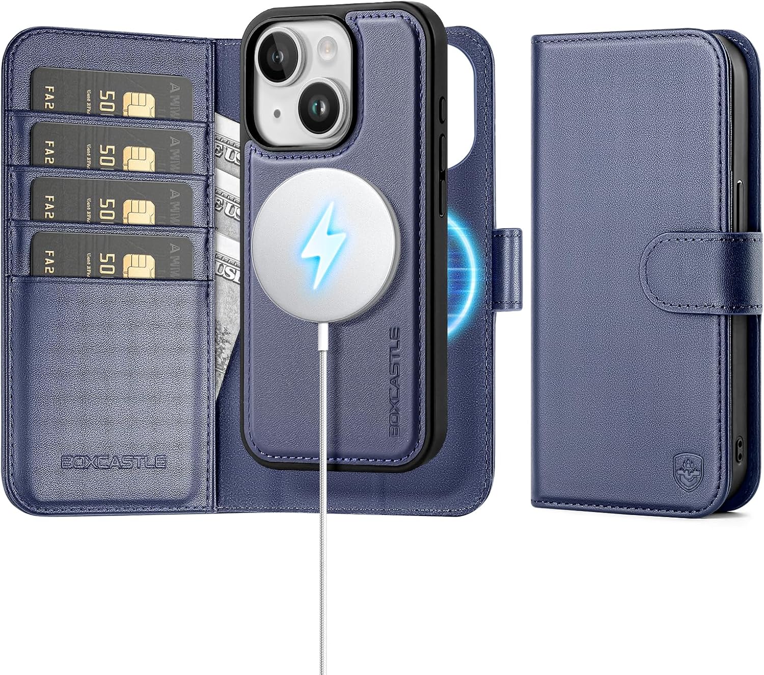 Magnetic 2 in 1 Detachable Wallet Case for iPhone 13 - Dark Blue