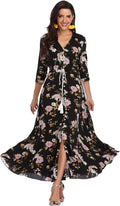 Summer Floral Print Maxi Dress for Women - Button Up Bohemian Flow