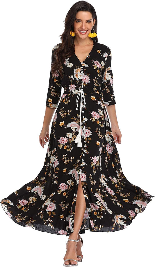 Floral Print Maxi Dress for Women - Bohemian Beach Party Style
