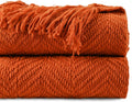 Burnt Orange Throw Blanket for Couch 60x80 - Cozy Knit with Tassels