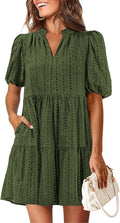 Eyelet Summer Dress for Women Mini V Neck - Cute Casual Shift