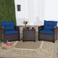 Navy Blue 3 Piece Patio Furniture Set - Wicker Bistro Conversation Set