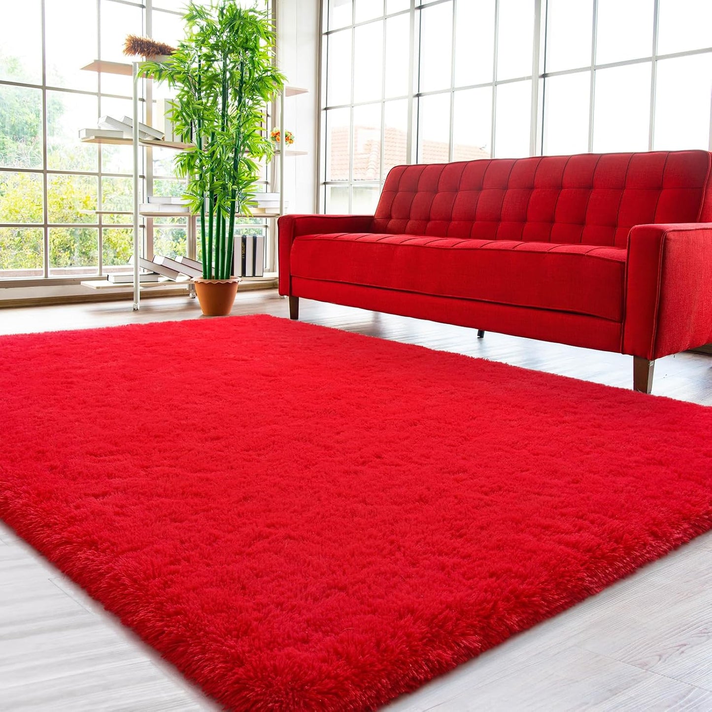 HOMORE Red Rug 5x8 Feet, Soft Fluffy Area Rug for Living Room