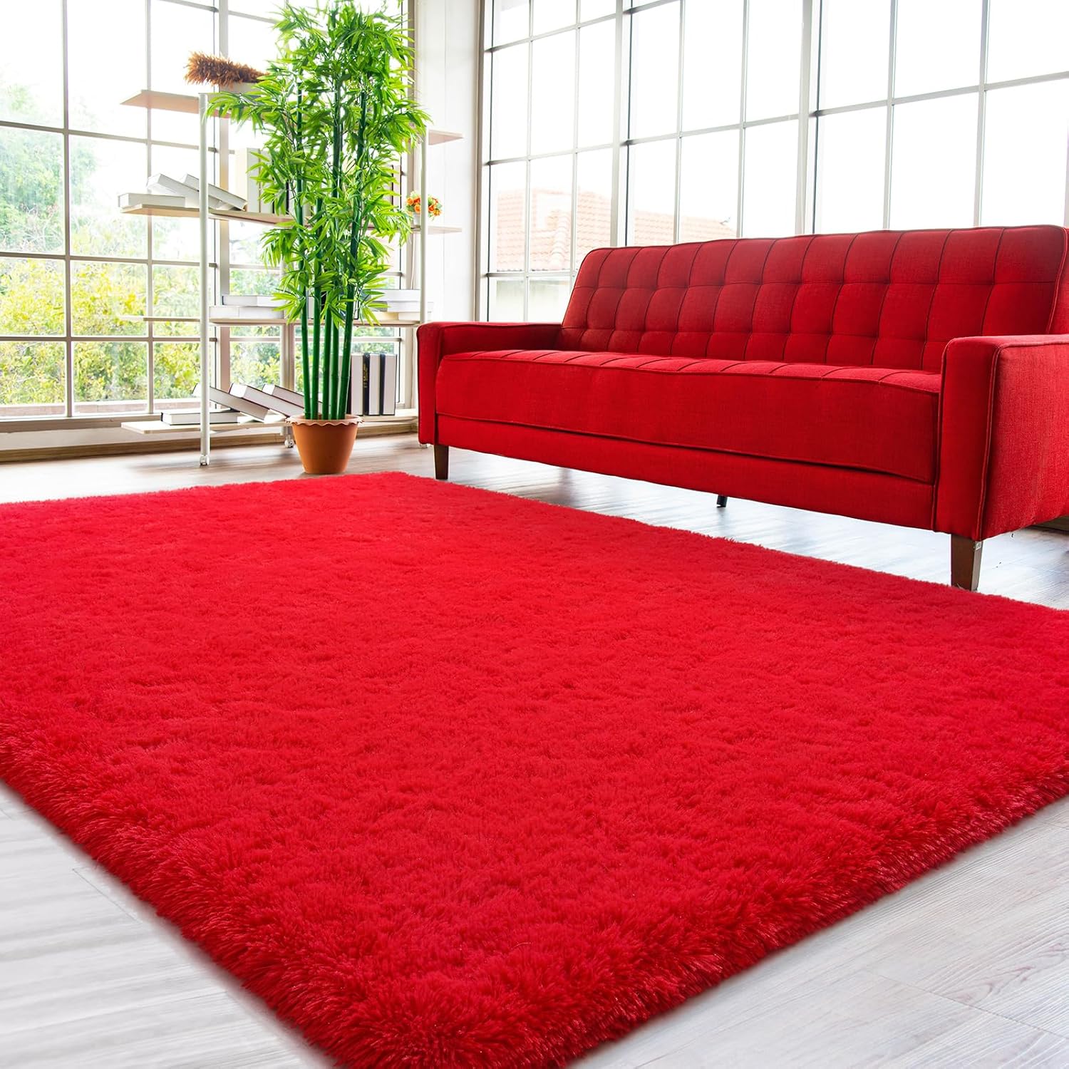 HOMORE Red Rug 5x8 Feet, Soft Fluffy Area Rug for Living Room