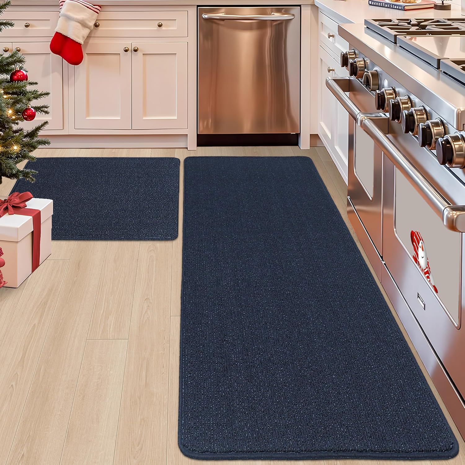 COSY HOMEER Kitchen Rug Mats 24x35 Inch Anti-Slip Navy Set