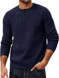 Mens Waffle Henley Pullover Sweater - Casual Textured Knit