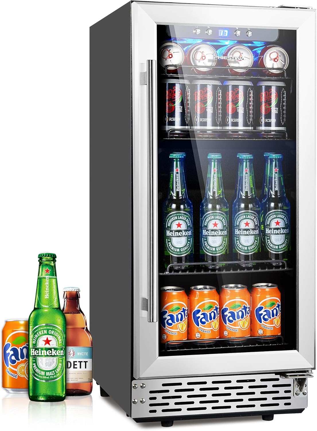 Phiestina 15 Inch Beverage Refrigerator for 96 Cans of Drinks