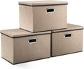 Large Collapsible Jute Storage Bins 3-Pack with Lids - 17.7x11.8x11.8