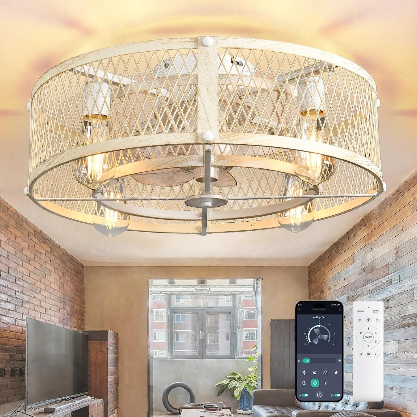 Depuley Flush Mount Ceiling Fan: 20in Caged Ceiling Fan with Lights