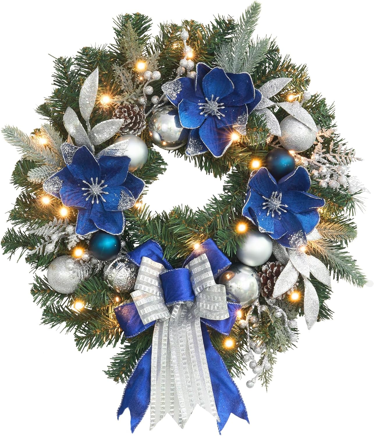 Pre-Lit Christmas Wreath with Timer and 25 Lights for Holiday Decor