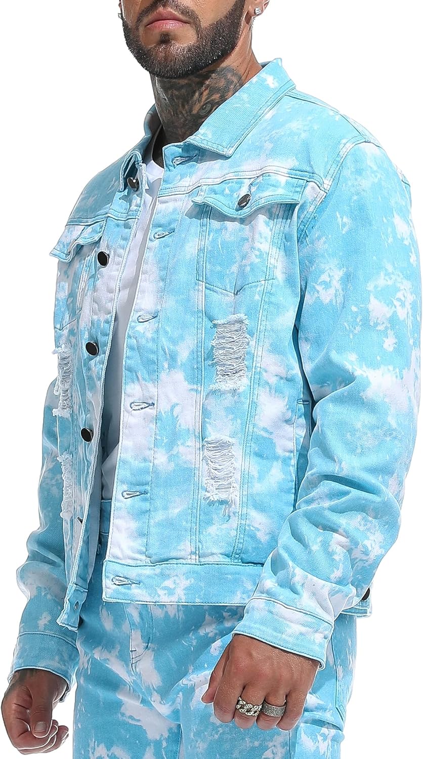 RANMCC Slim Fit Ripped Denim Jacket for Stylish Men