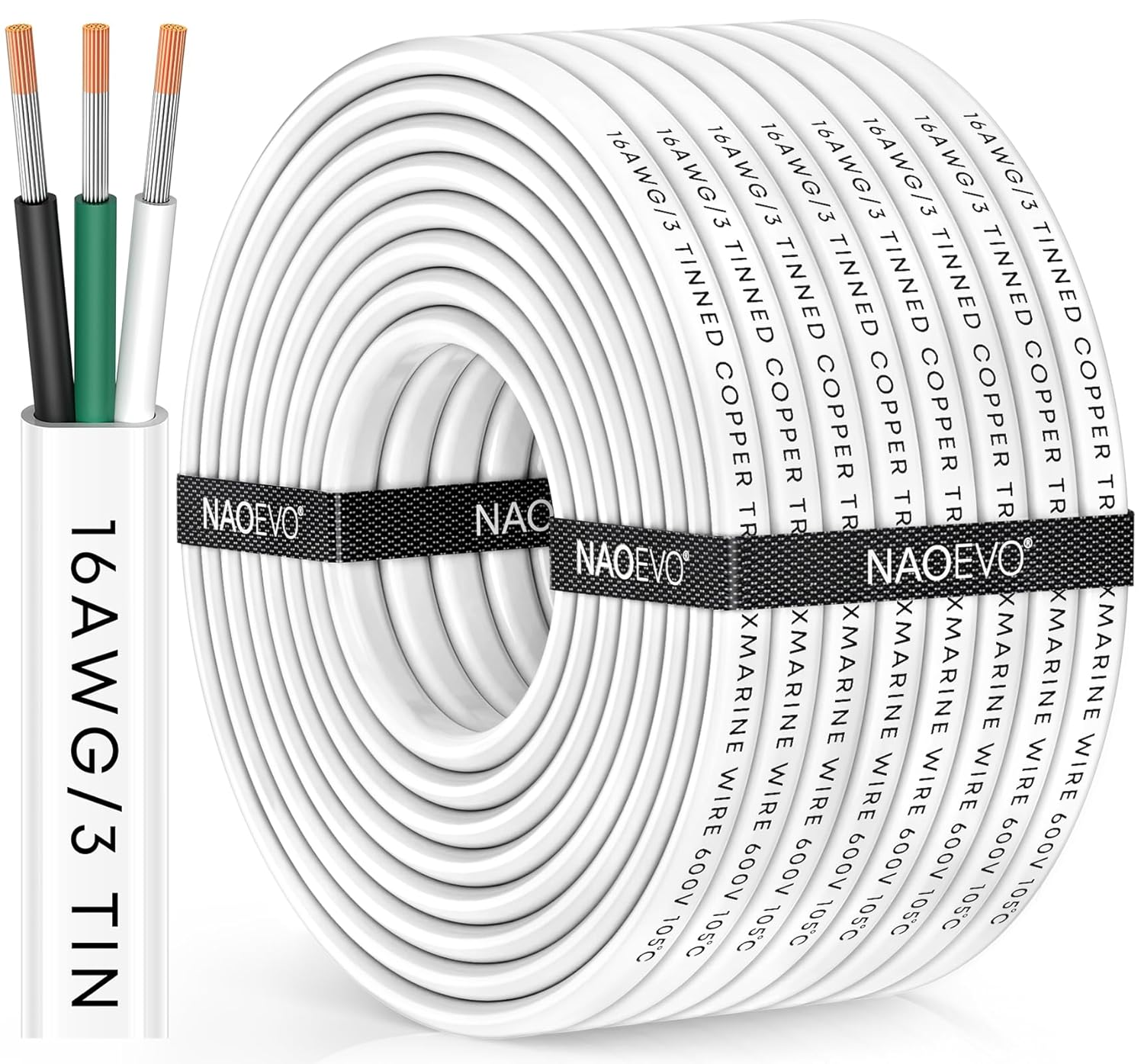 NAOEVO 16 Gauge Marine Wire for Boats, RVs, and Solar Use