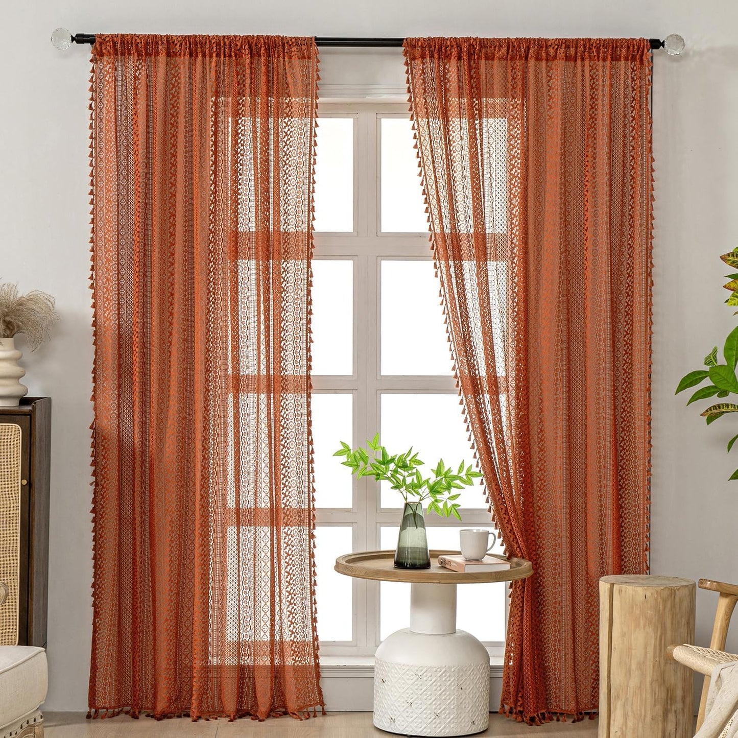 Burnt Orange Sheer Curtains for a Cozy Boho Home Style