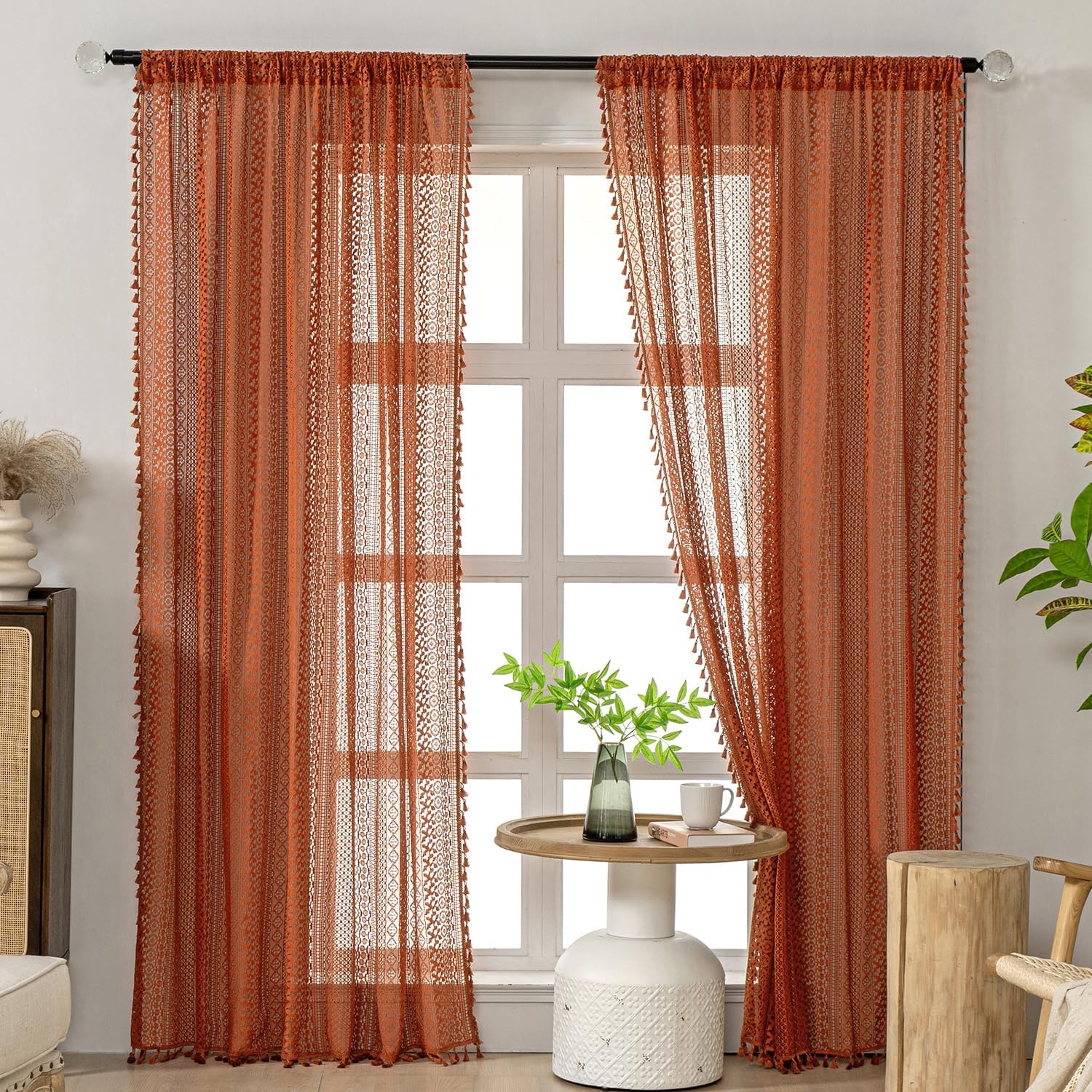 Burnt Orange Sheer Curtains for a Cozy Boho Home Style