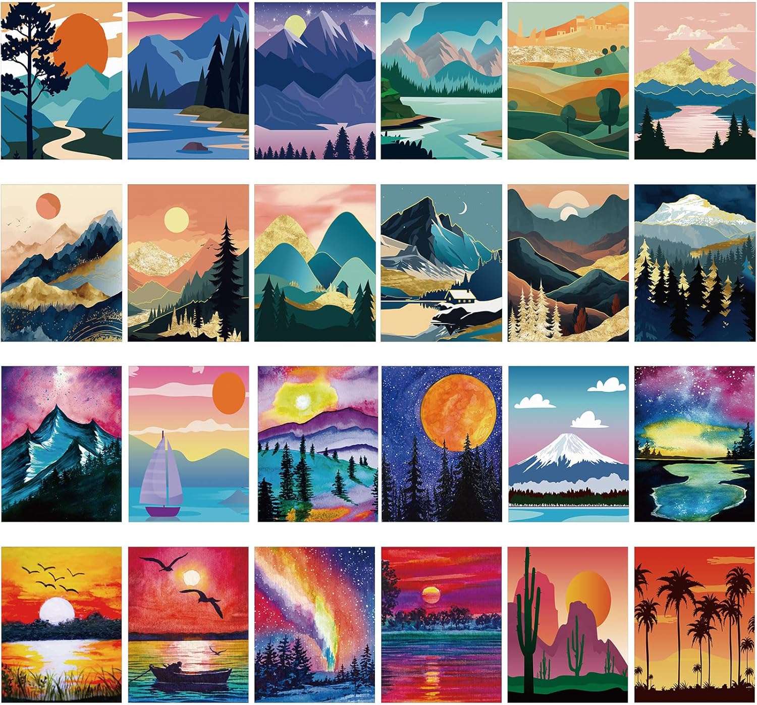 24 Pcs Pre Drawn Canvas for Painting with Mountain Designs