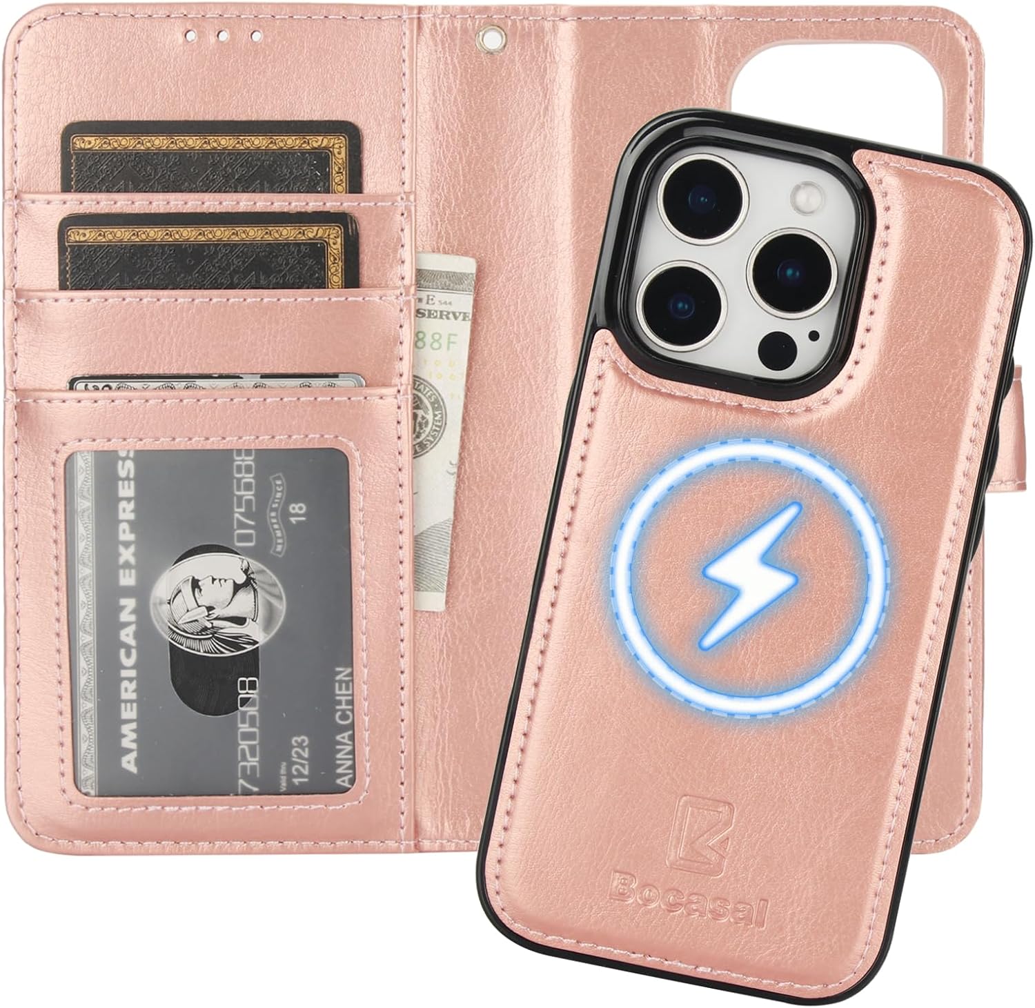Bocasal iPhone 16 Pro Wallet Case with RFID Protection and Kickstand