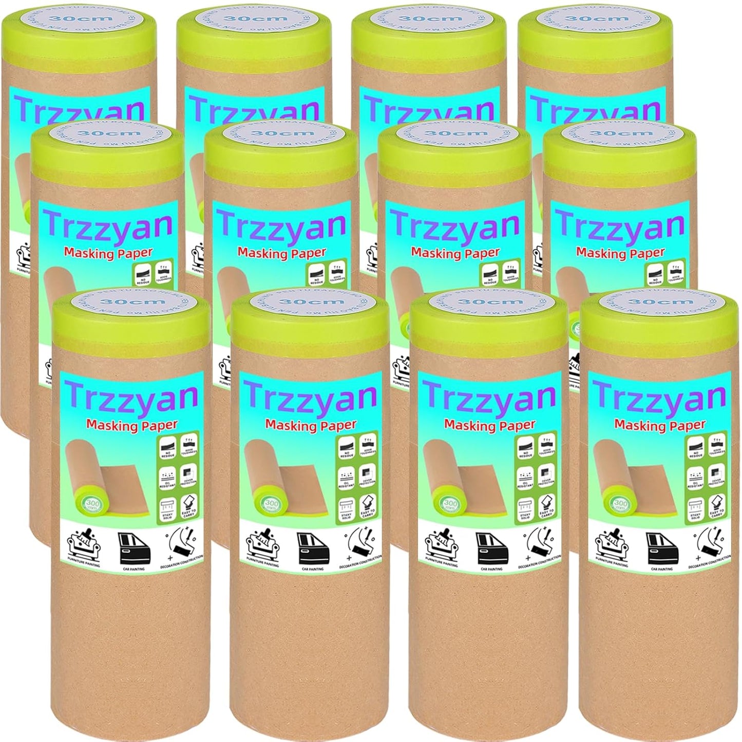 12Inchx50Feet Pre-Taped Masking Paper Roll for Painting Projects