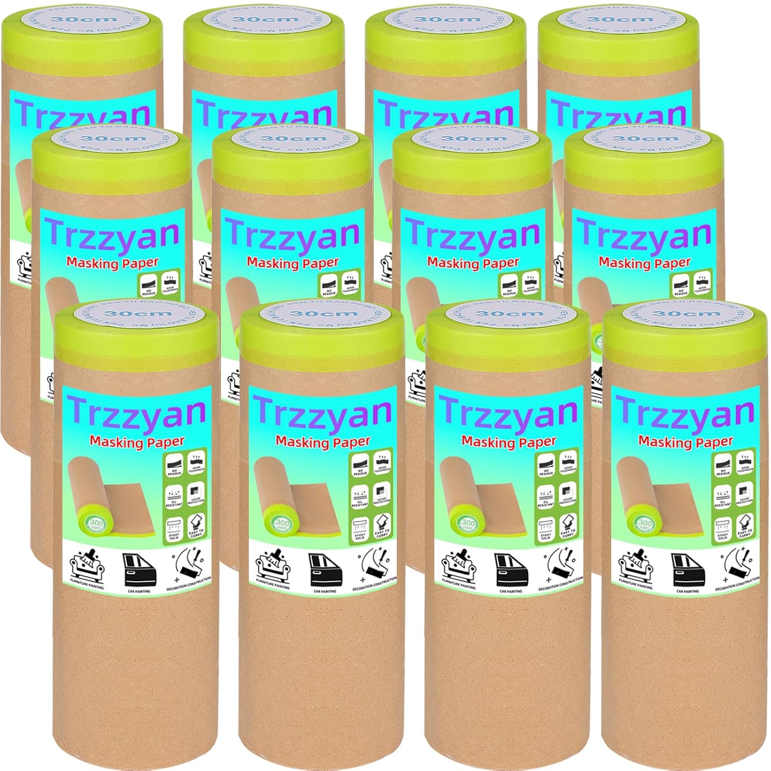 12Inchx50Feet Pre-Taped Masking Paper Roll for Painting Projects