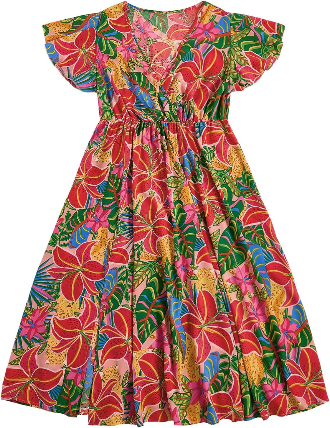 Floerns Women's Plus Size Boho Floral V Neck A Line Dress