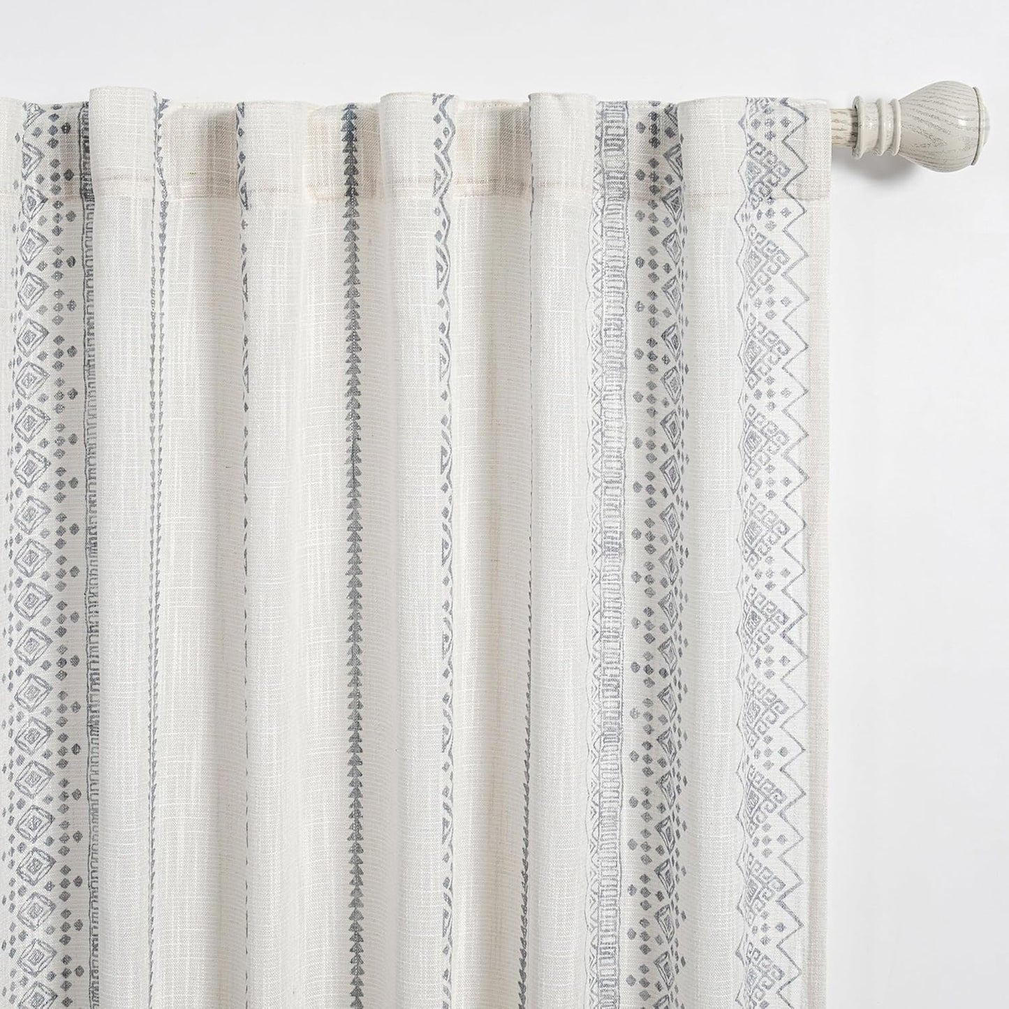 Boho Curtains Geometric Semi-Sheer Cotton Drapes for Home