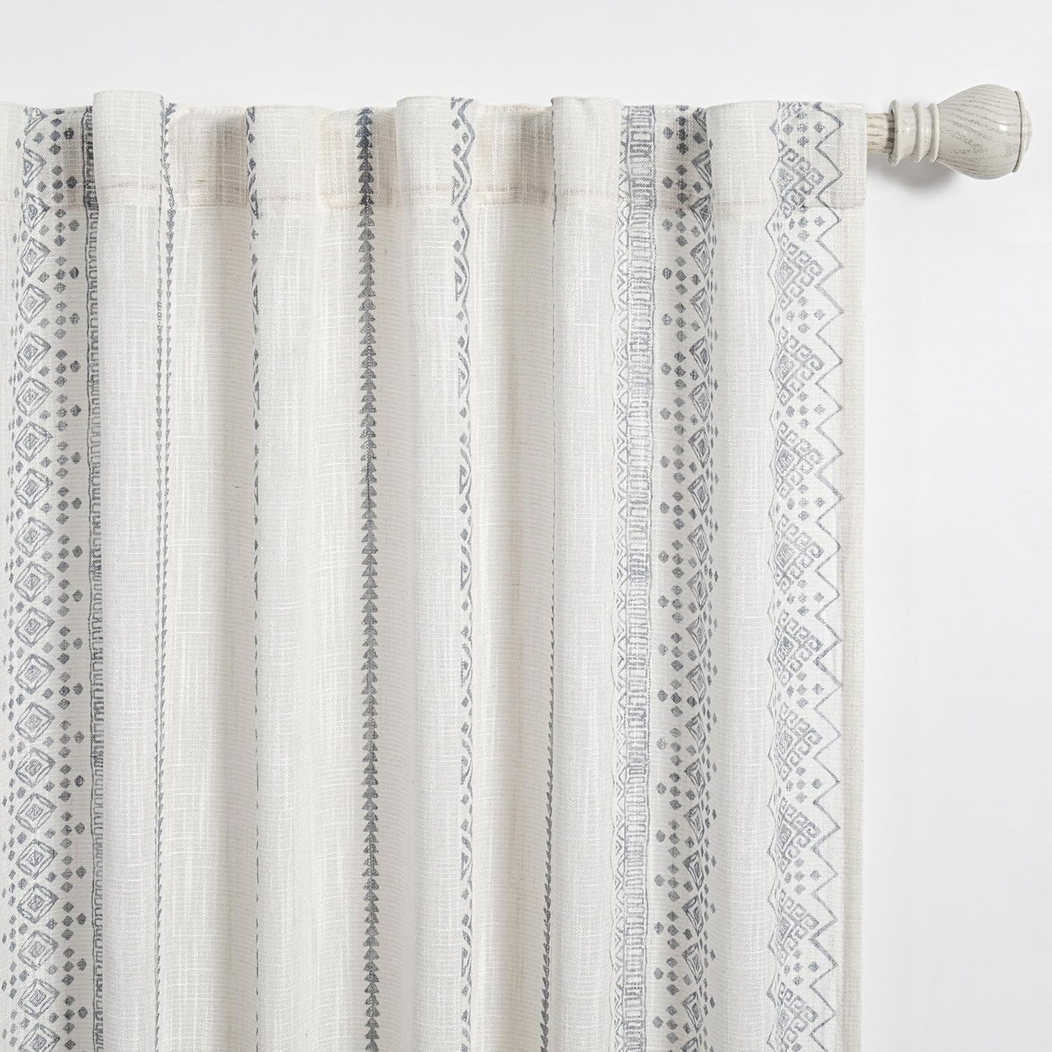 Boho Curtains Geometric Semi-Sheer Cotton Drapes for Home