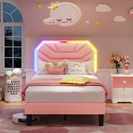 LIKIMIO Twin XL Bed Frame with LED Light Headboard for Comfort