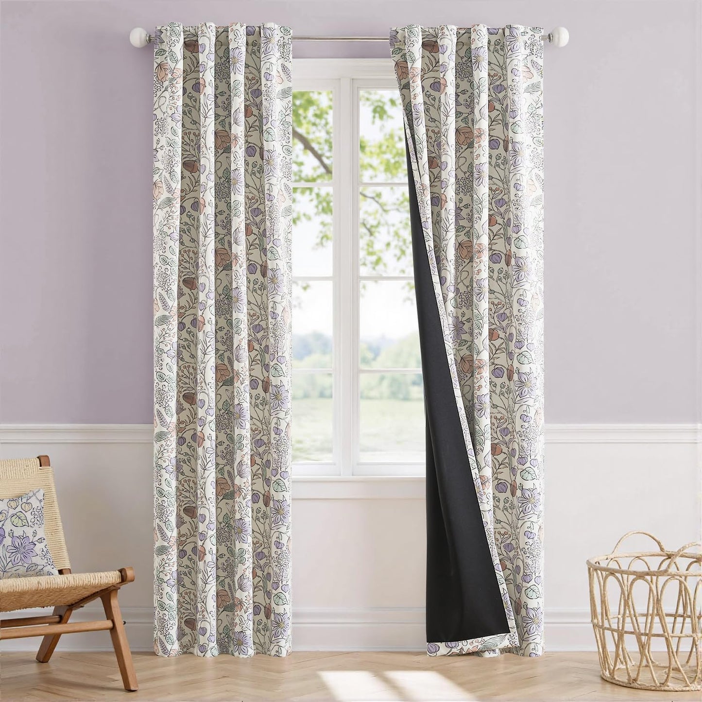 Vangao Purple Nursery Curtains for Girls Room Floral Blackout