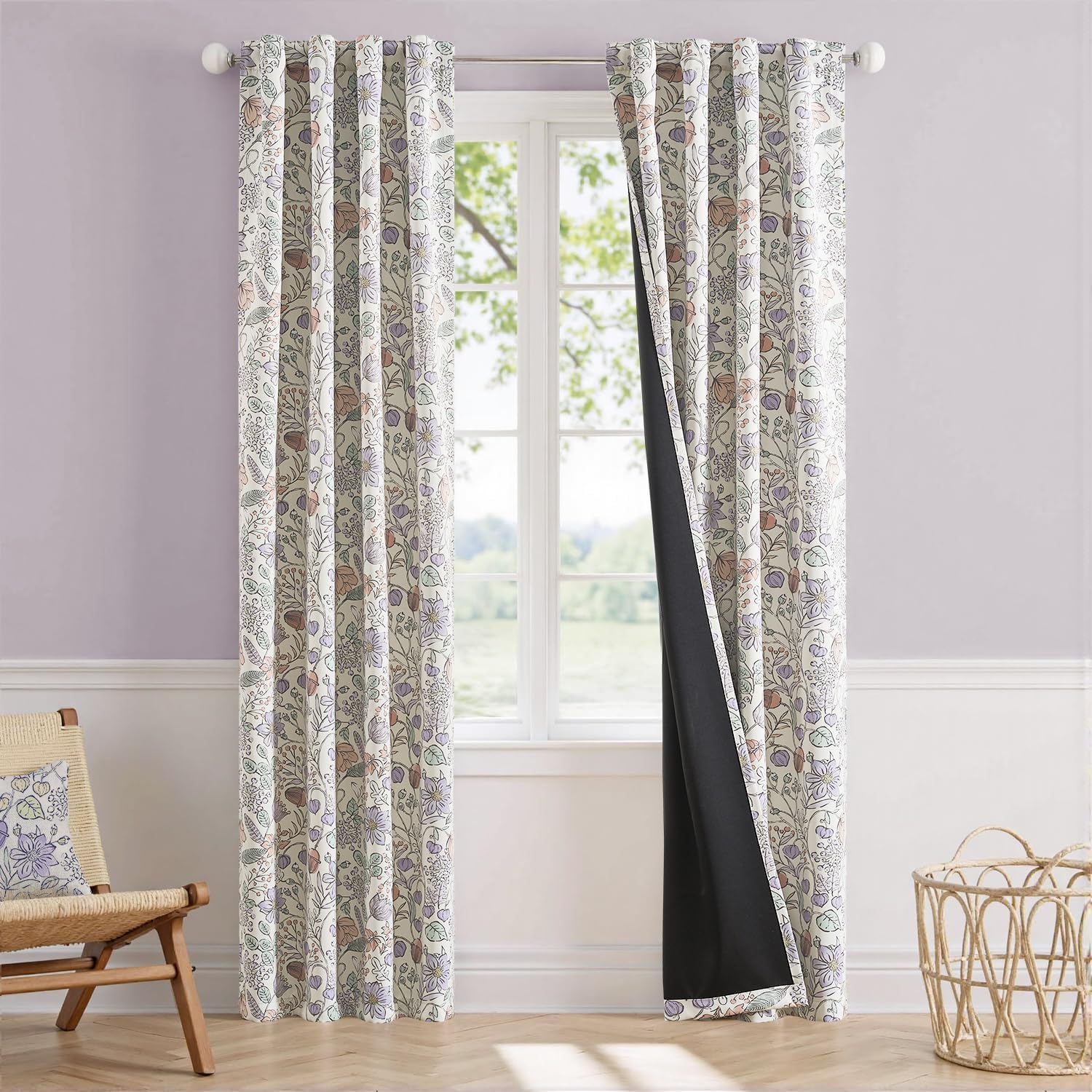 Vangao Purple Nursery Curtains for Girls Room Floral Blackout