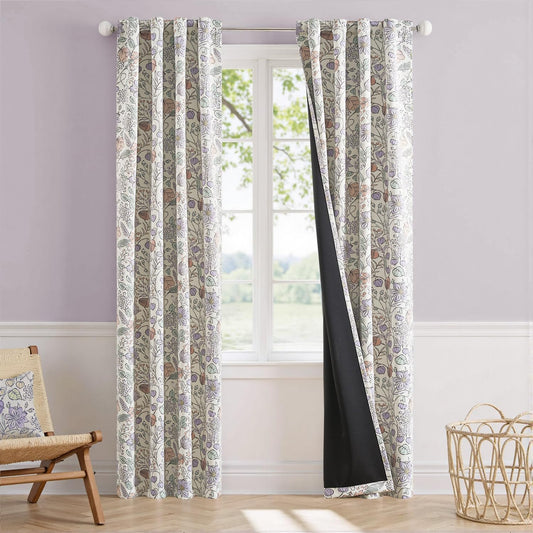 Vangao Purple Nursery Curtains for Girls Room Floral Blackout