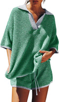 Tankaneo Womens Sweater Set 2-Piece Oversized V Neck Knit Lounge Set